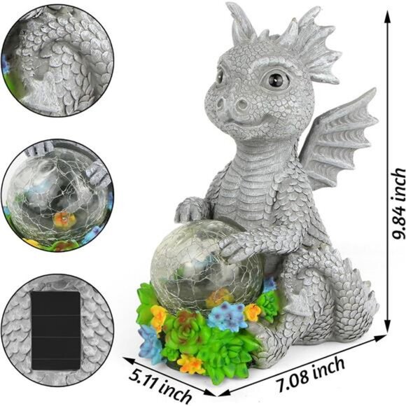 Solar Garden Outdoor Statues Dragon Holding Magic Orb with Solar LED Lights - Picture 5 of 7